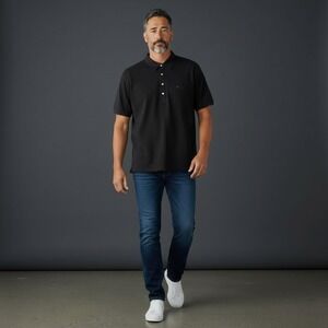 CRIQUET Mens Black Slim Fit Organic Cotton Short Sleeve Polo Shirt Size XL